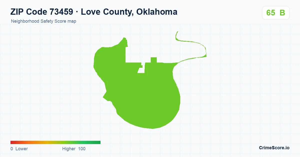 ZIP Code 73459 in Love County, Oklahoma neighborhood Safety Score map