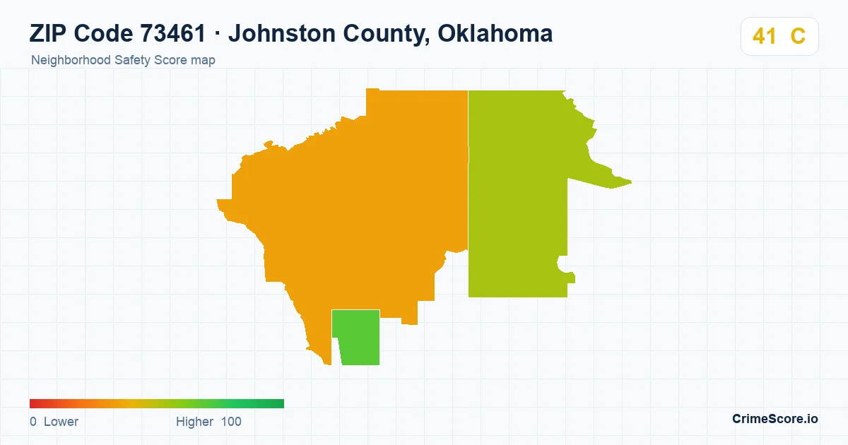 ZIP Code 73461 in Johnston County, Oklahoma neighborhood Safety Score map