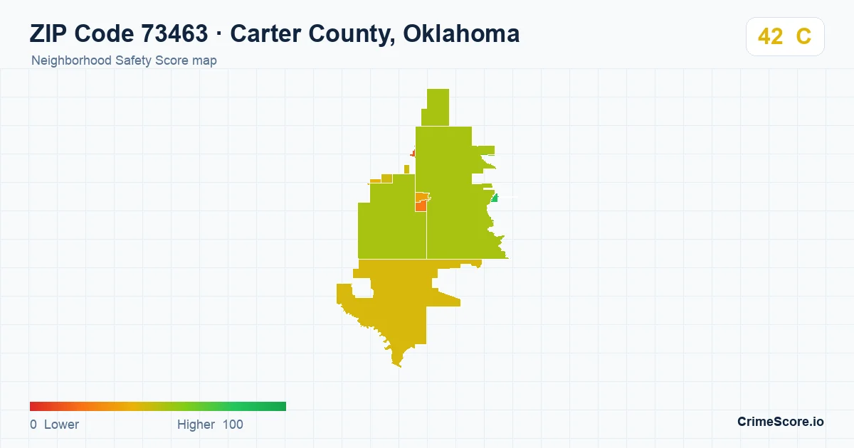 ZIP Code 73463 in Carter County, Oklahoma neighborhood Safety Score map