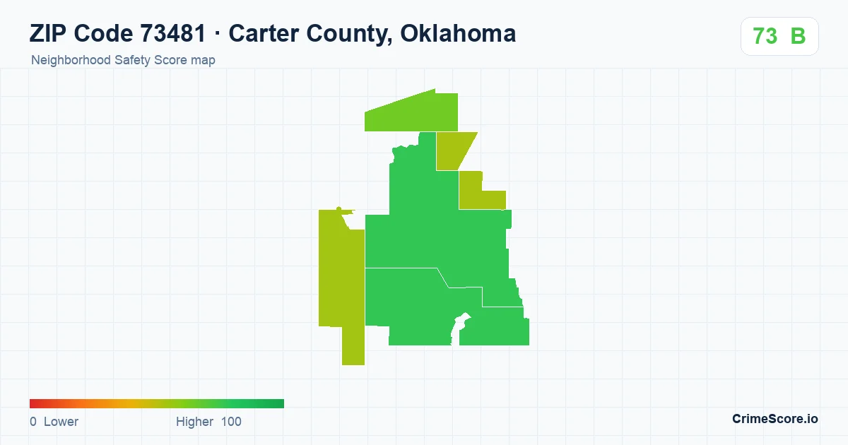 ZIP Code 73481 in Carter County, Oklahoma neighborhood Safety Score map