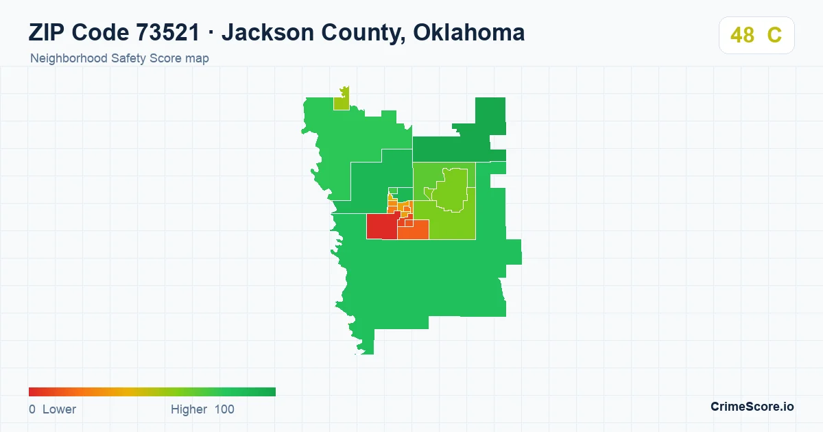 ZIP Code 73521 in Jackson County, Oklahoma neighborhood Safety Score map