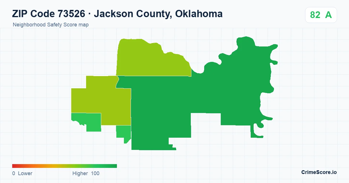 ZIP Code 73526 in Jackson County, Oklahoma neighborhood Safety Score map