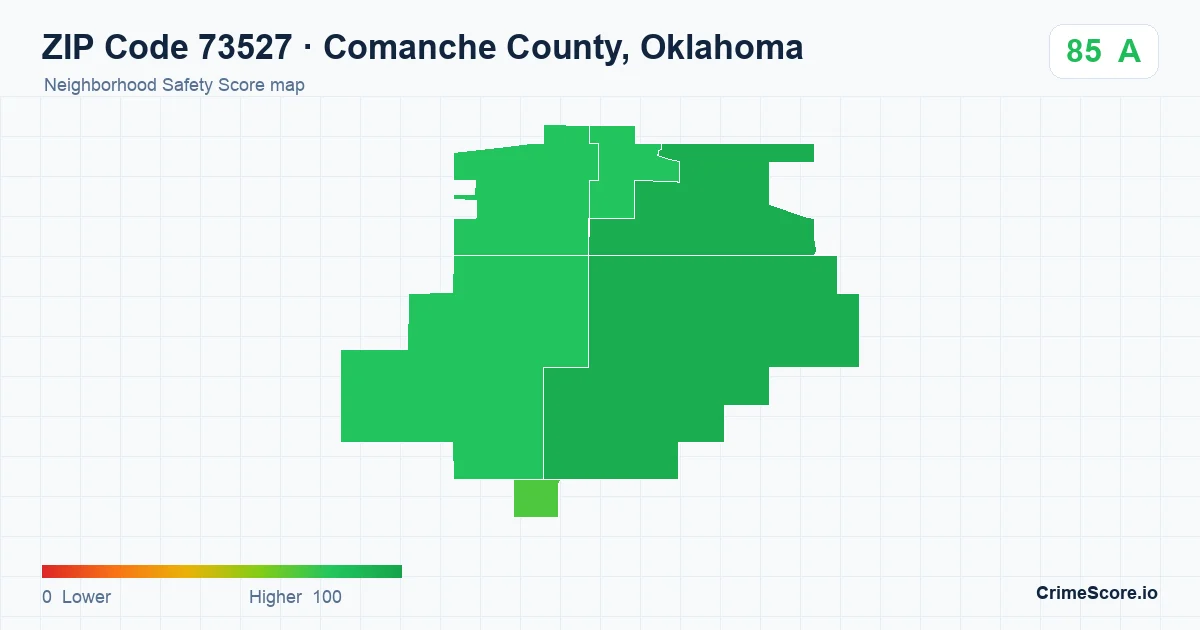ZIP Code 73527 in Comanche County, Oklahoma neighborhood Safety Score map