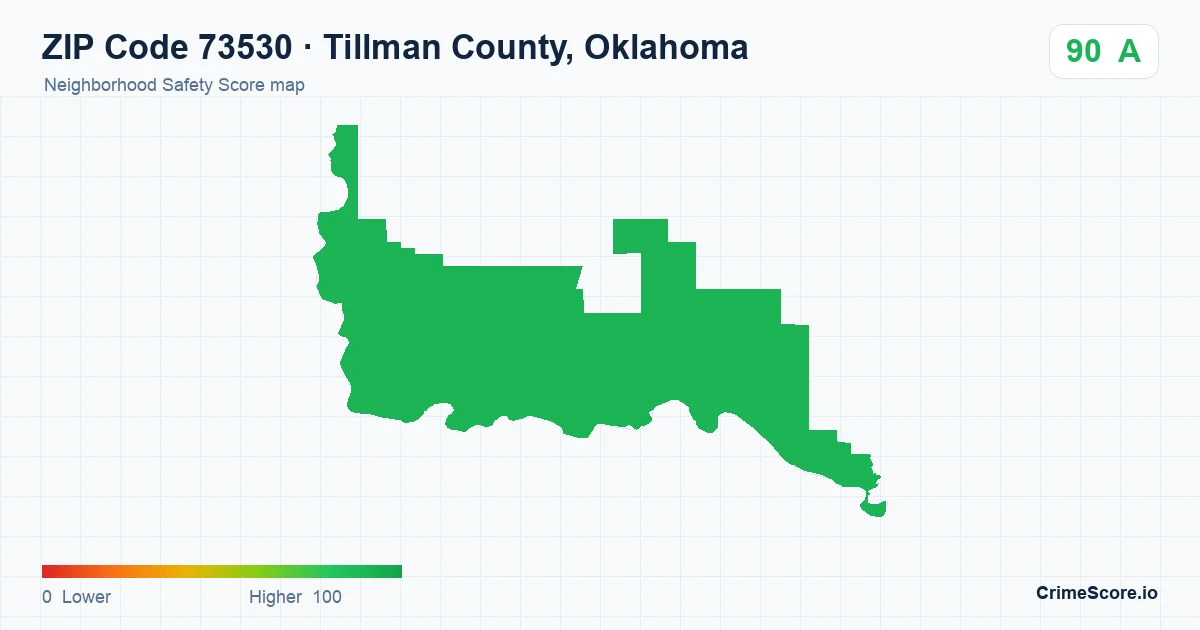 ZIP Code 73530 in Tillman County, Oklahoma neighborhood Safety Score map