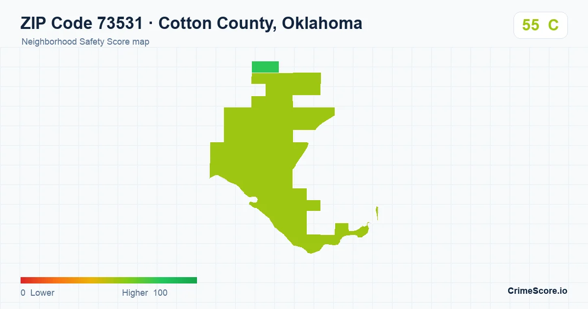 ZIP Code 73531 in Cotton County, Oklahoma neighborhood Safety Score map