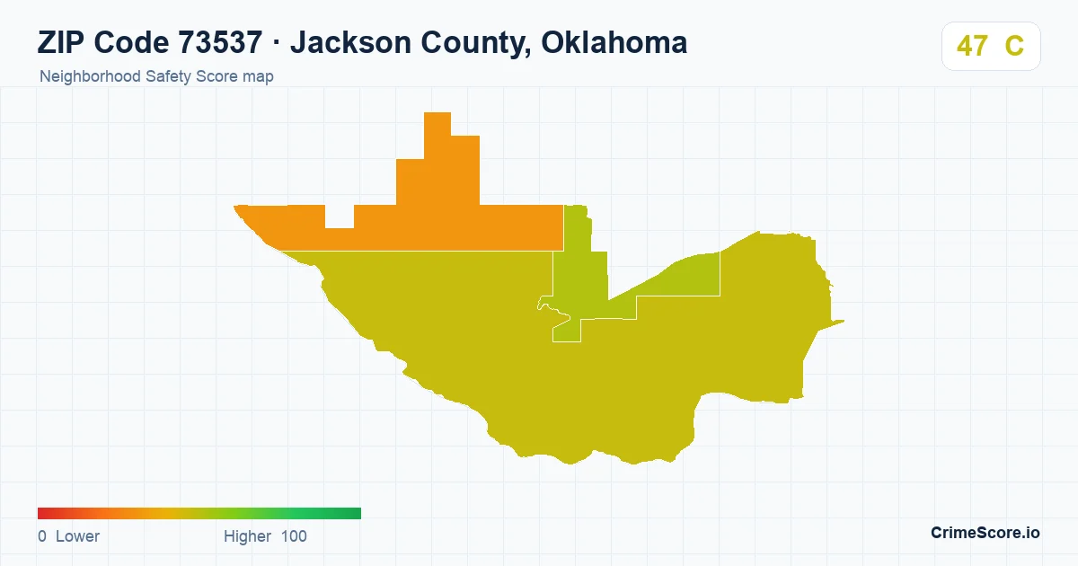 ZIP Code 73537 in Jackson County, Oklahoma neighborhood Safety Score map