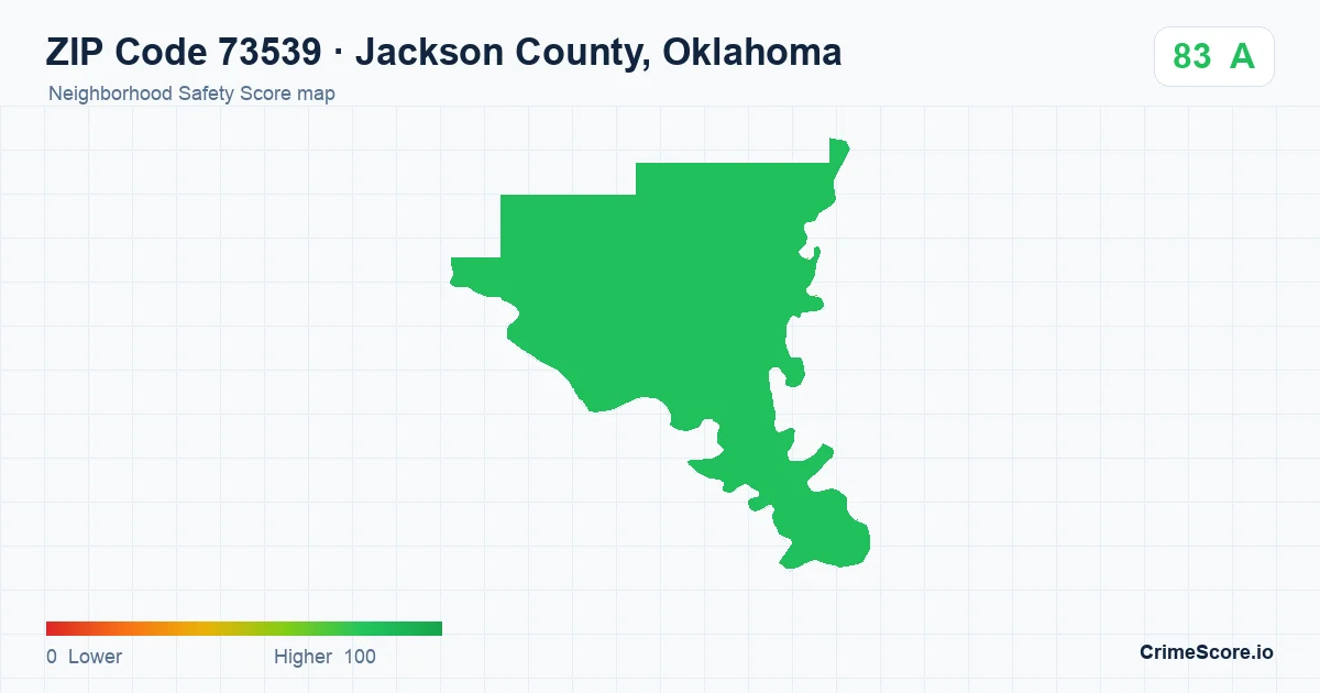 ZIP Code 73539 in Jackson County, Oklahoma neighborhood Safety Score map