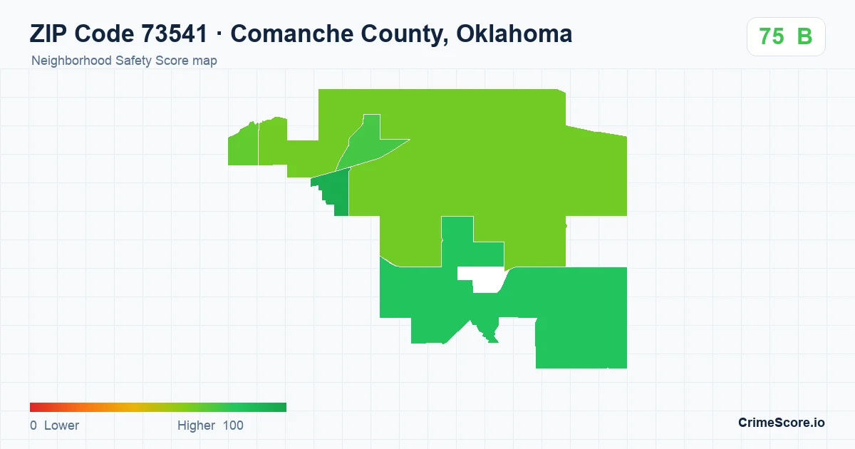 ZIP Code 73541 in Comanche County, Oklahoma neighborhood Safety Score map
