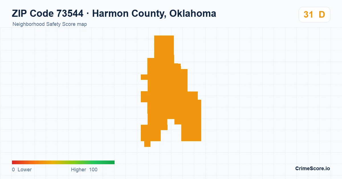 ZIP Code 73544 in Harmon County, Oklahoma neighborhood Safety Score map