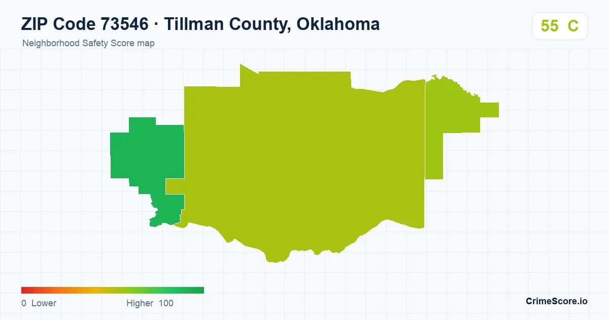 ZIP Code 73546 in Tillman County, Oklahoma neighborhood Safety Score map