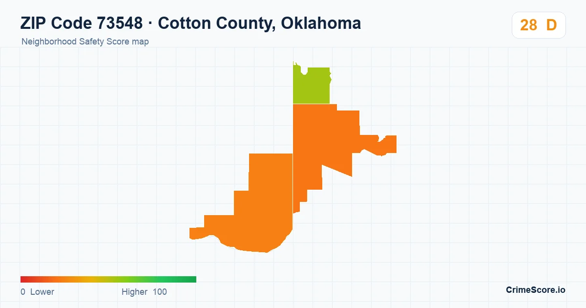 ZIP Code 73548 in Cotton County, Oklahoma neighborhood Safety Score map