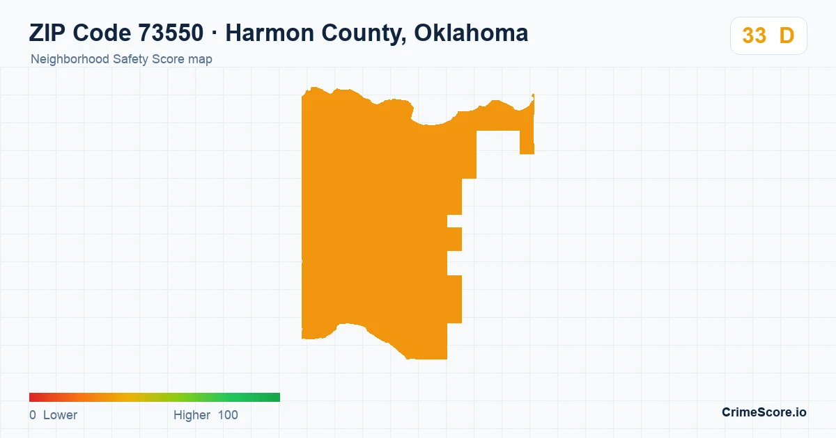ZIP Code 73550 in Harmon County, Oklahoma neighborhood Safety Score map