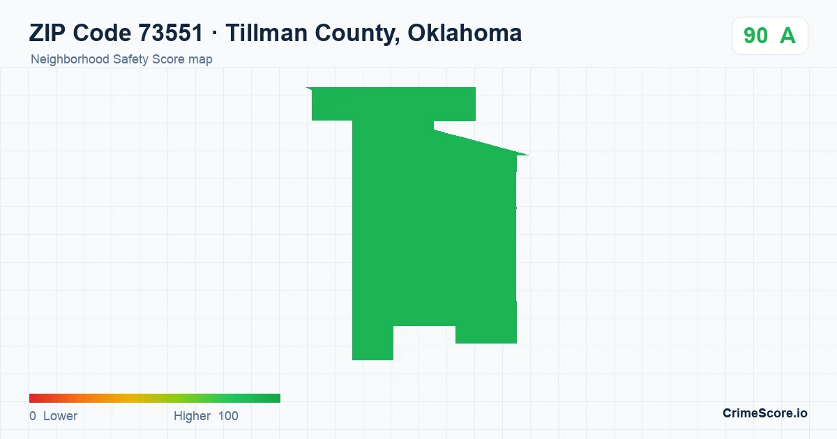 ZIP Code 73551 in Tillman County, Oklahoma neighborhood Safety Score map