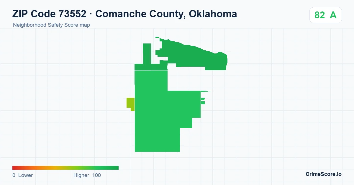 ZIP Code 73552 in Comanche County, Oklahoma neighborhood Safety Score map