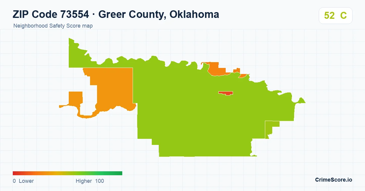 ZIP Code 73554 in Greer County, Oklahoma neighborhood Safety Score map