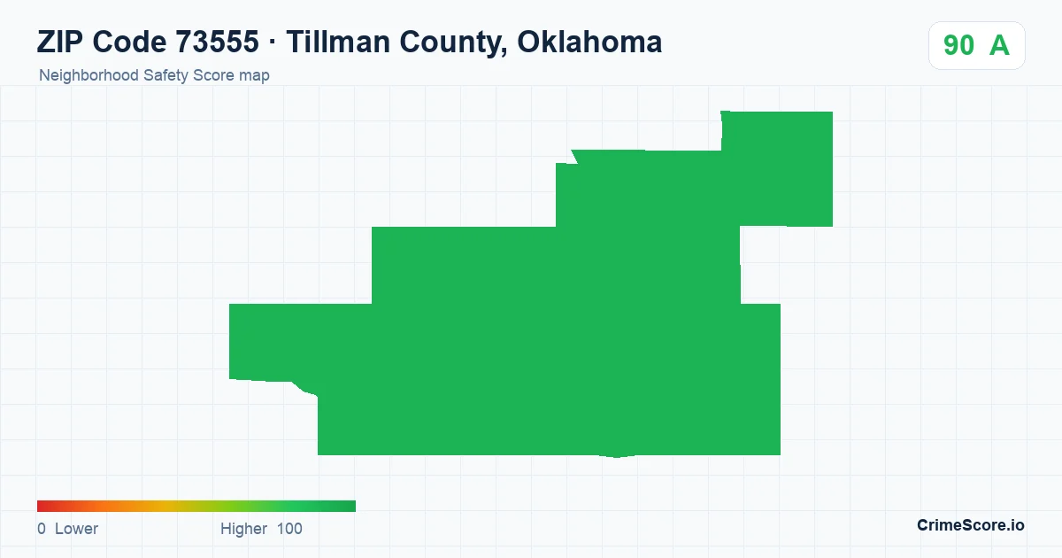 ZIP Code 73555 in Tillman County, Oklahoma neighborhood Safety Score map