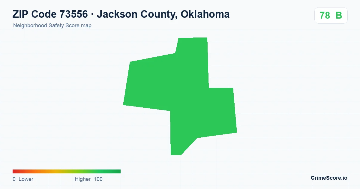 ZIP Code 73556 in Jackson County, Oklahoma neighborhood Safety Score map