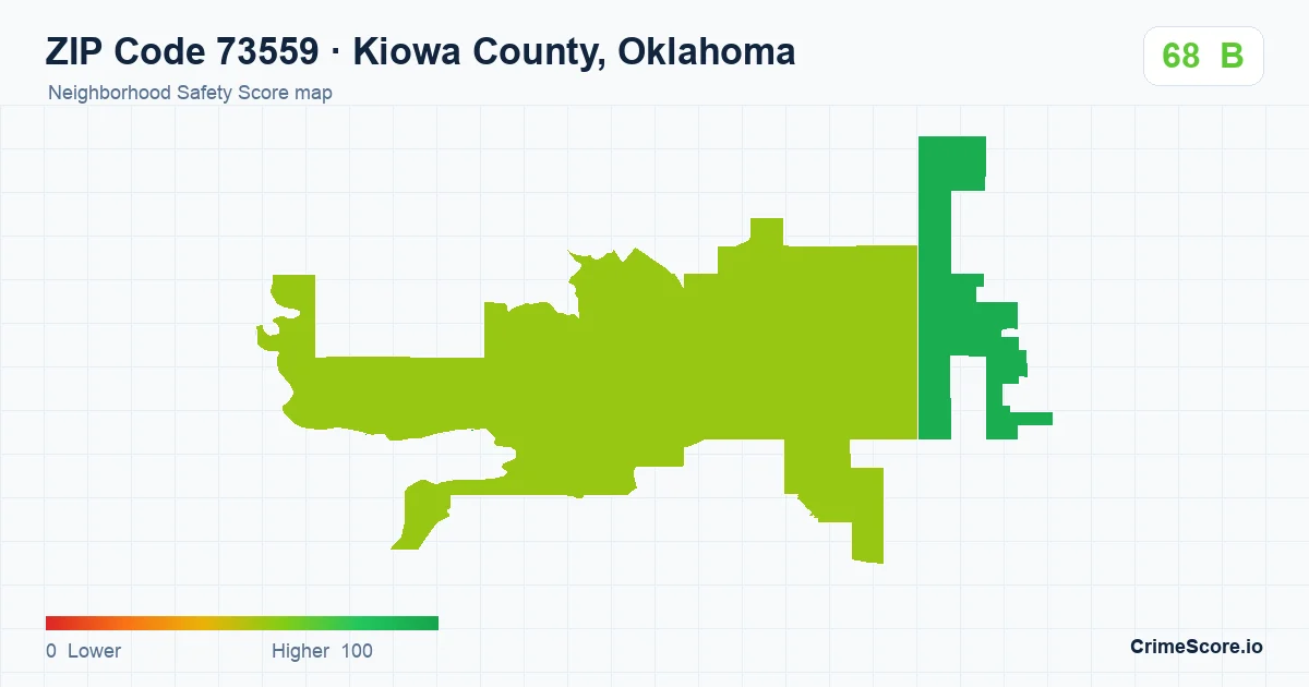 ZIP Code 73559 in Kiowa County, Oklahoma neighborhood Safety Score map