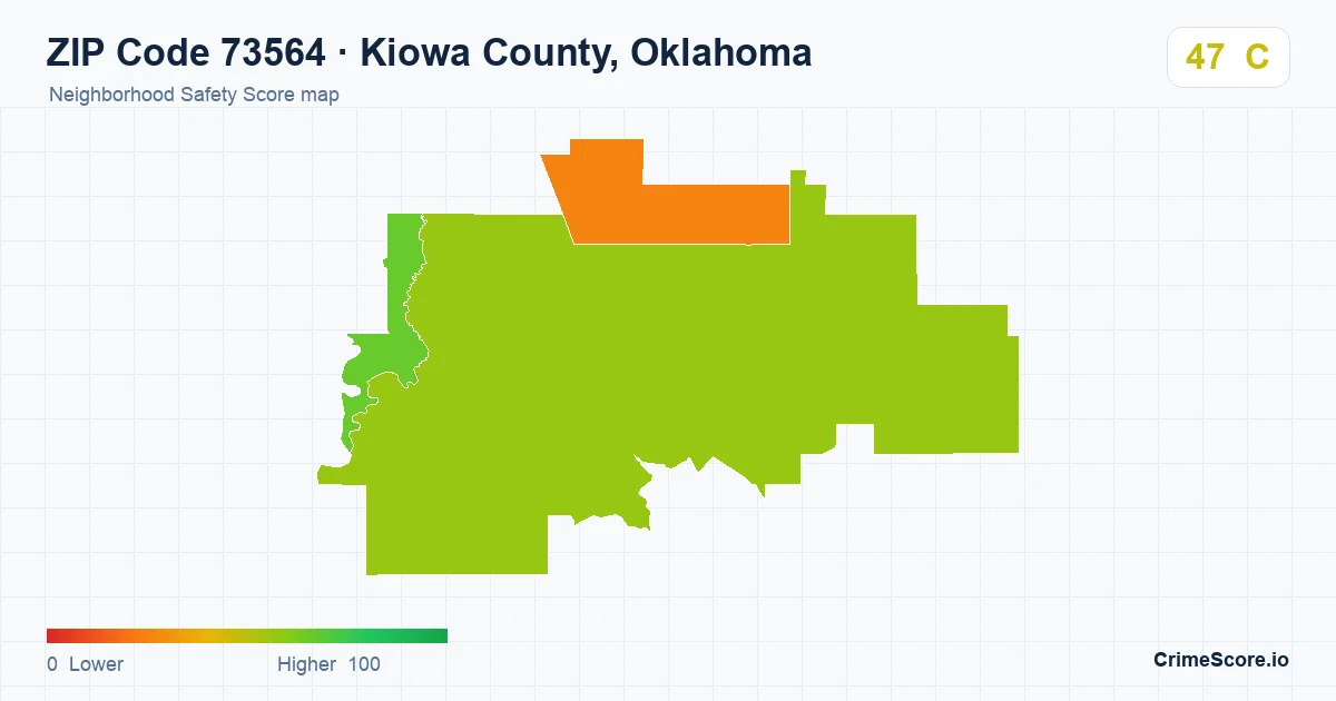 ZIP Code 73564 in Kiowa County, Oklahoma neighborhood Safety Score map