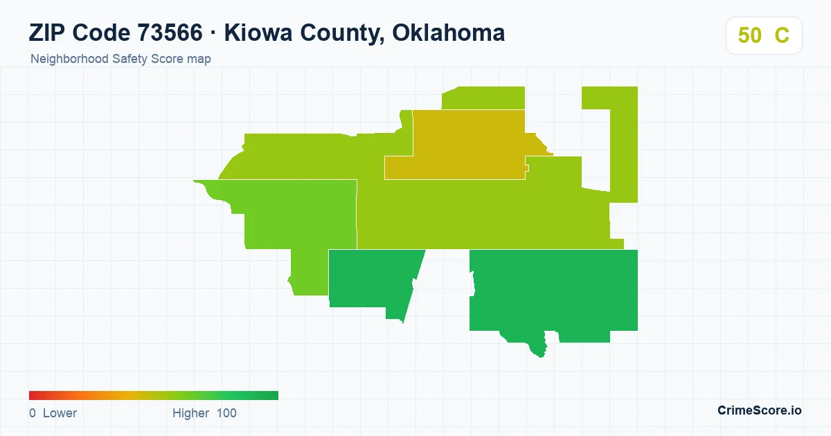 ZIP Code 73566 in Kiowa County, Oklahoma neighborhood Safety Score map