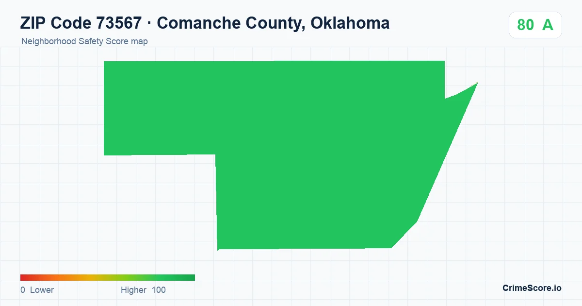 ZIP Code 73567 in Comanche County, Oklahoma neighborhood Safety Score map