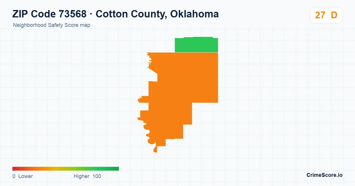 ZIP Code 73568 in Cotton County, Oklahoma neighborhood Safety Score map