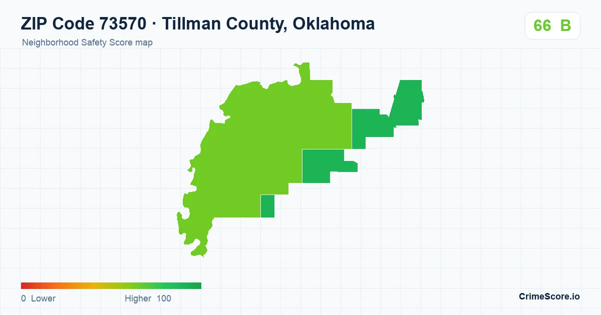 ZIP Code 73570 in Tillman County, Oklahoma neighborhood Safety Score map
