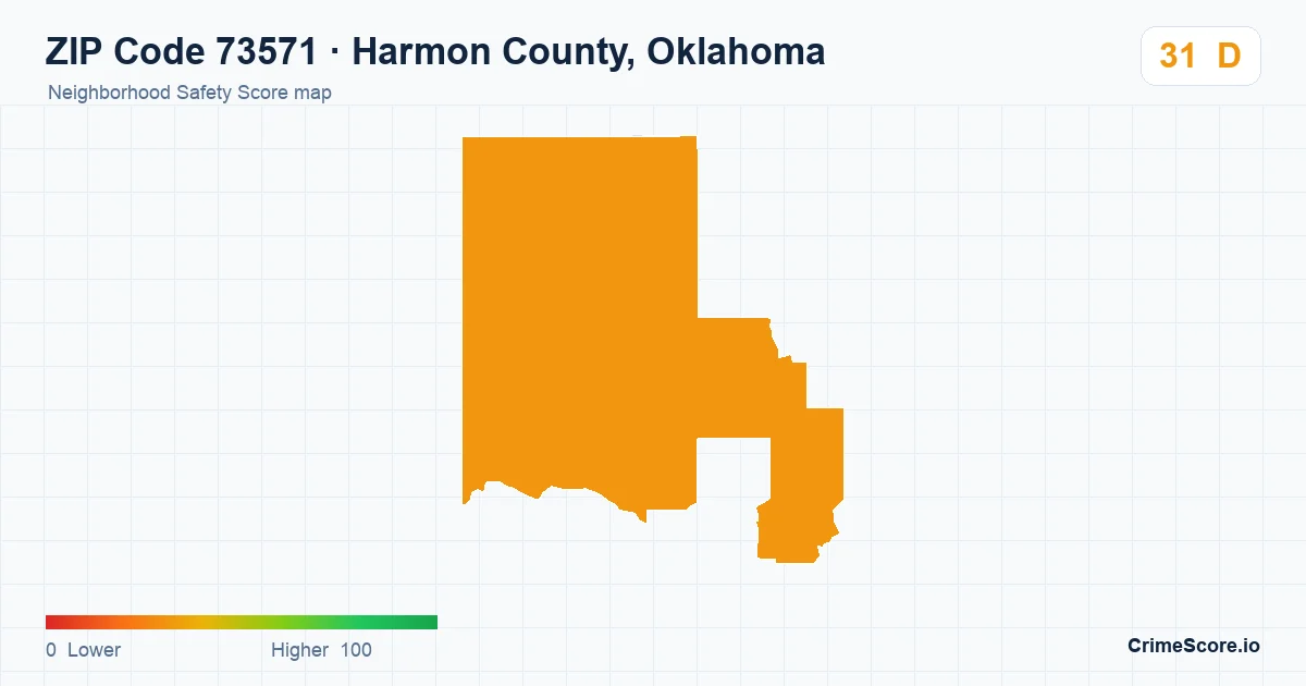 ZIP Code 73571 in Harmon County, Oklahoma neighborhood Safety Score map