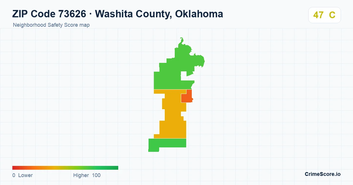 ZIP Code 73626 in Washita County, Oklahoma neighborhood Safety Score map