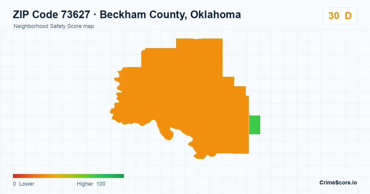 ZIP Code 73627 in Beckham County, Oklahoma neighborhood Safety Score map