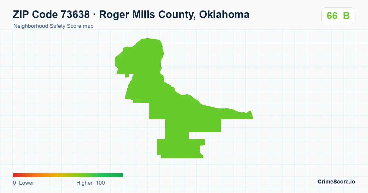 ZIP Code 73638 in Roger Mills County, Oklahoma neighborhood Safety Score map