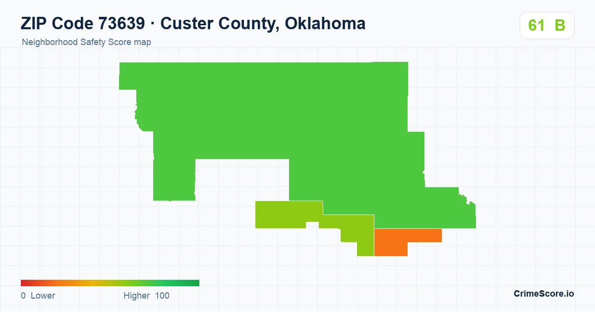 ZIP Code 73639 in Custer County, Oklahoma neighborhood Safety Score map