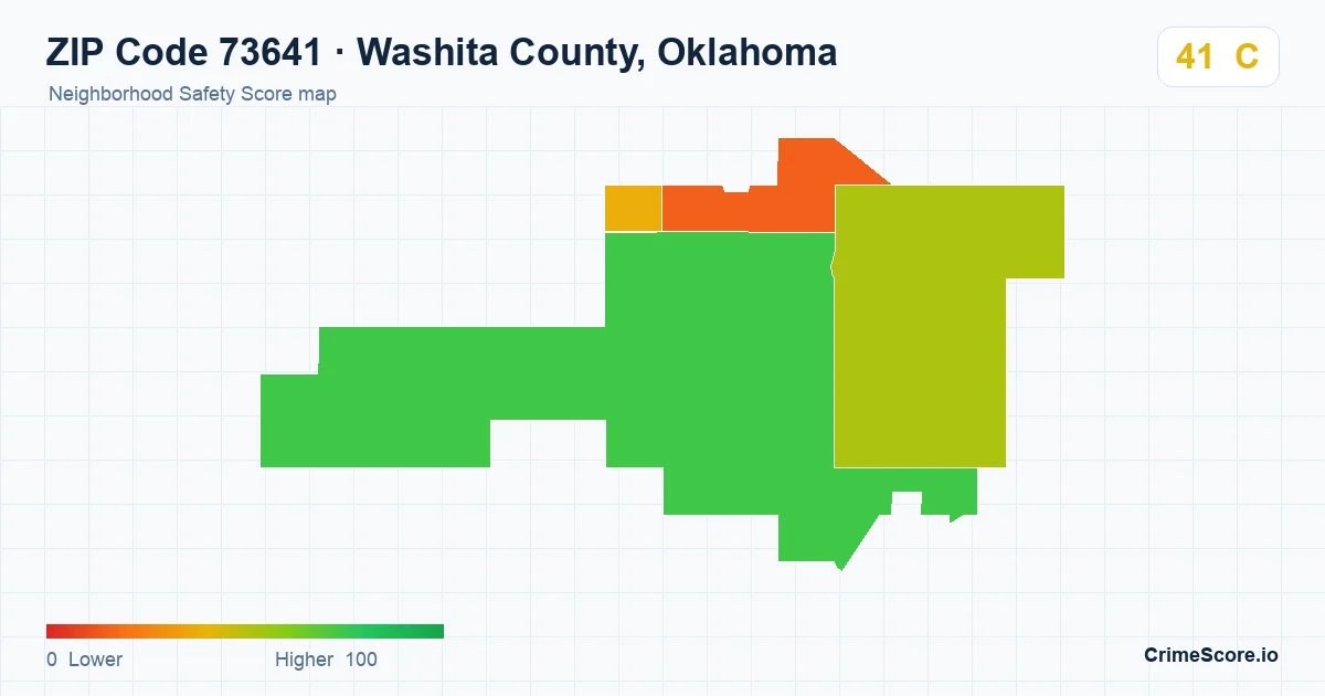 ZIP Code 73641 in Washita County, Oklahoma neighborhood Safety Score map