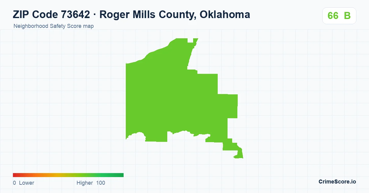 ZIP Code 73642 in Roger Mills County, Oklahoma neighborhood Safety Score map