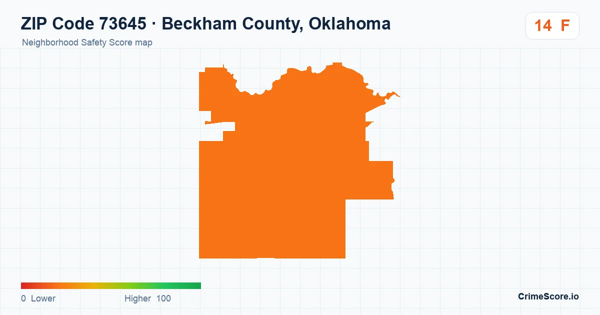 ZIP Code 73645 in Beckham County, Oklahoma neighborhood Safety Score map