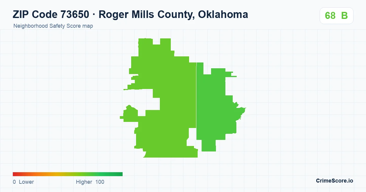 ZIP Code 73650 in Roger Mills County, Oklahoma neighborhood Safety Score map
