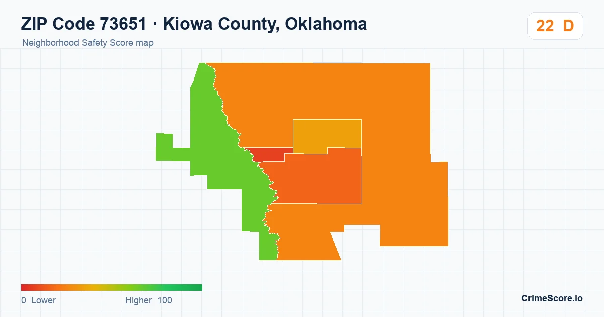 ZIP Code 73651 in Kiowa County, Oklahoma neighborhood Safety Score map