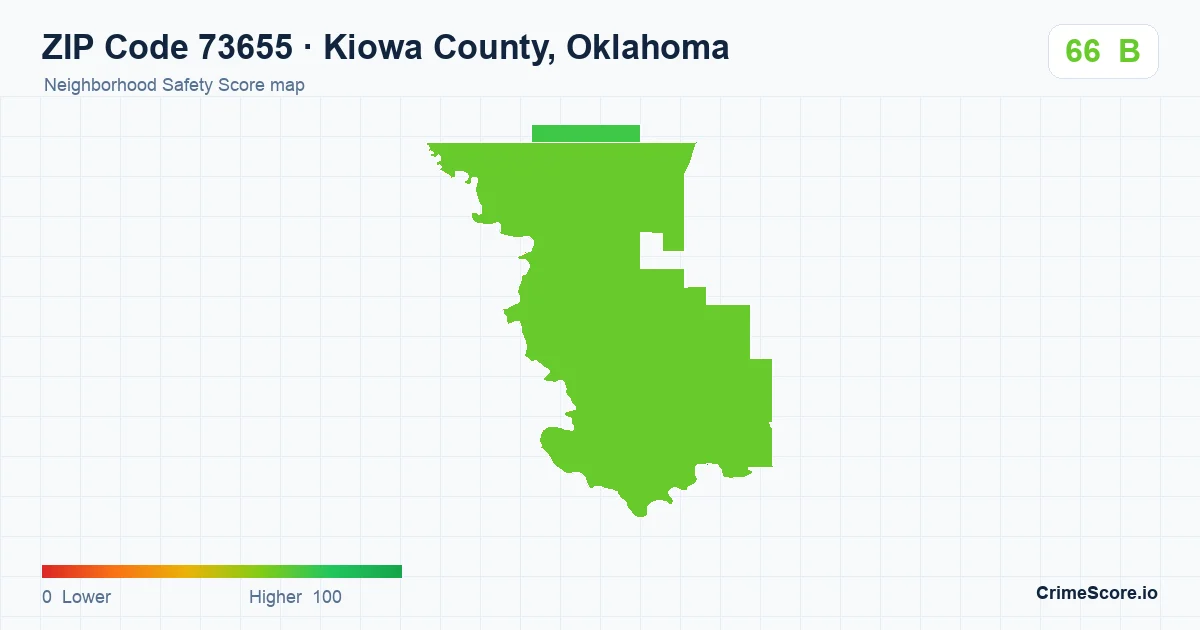ZIP Code 73655 in Kiowa County, Oklahoma neighborhood Safety Score map