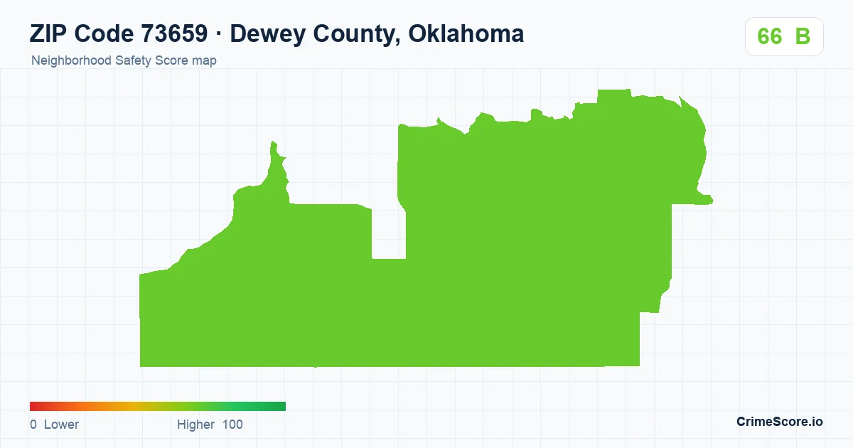 ZIP Code 73659 in Dewey County, Oklahoma neighborhood Safety Score map