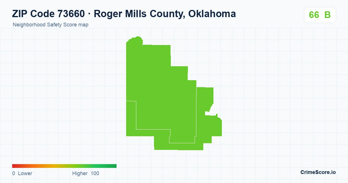 ZIP Code 73660 in Roger Mills County, Oklahoma neighborhood Safety Score map