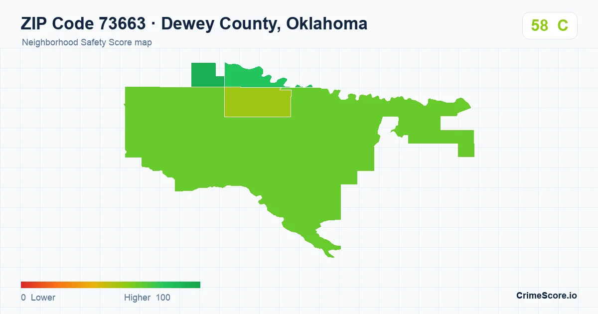 ZIP Code 73663 in Dewey County, Oklahoma neighborhood Safety Score map