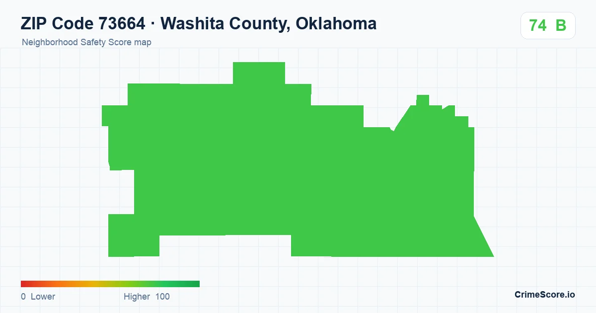 ZIP Code 73664 in Washita County, Oklahoma neighborhood Safety Score map