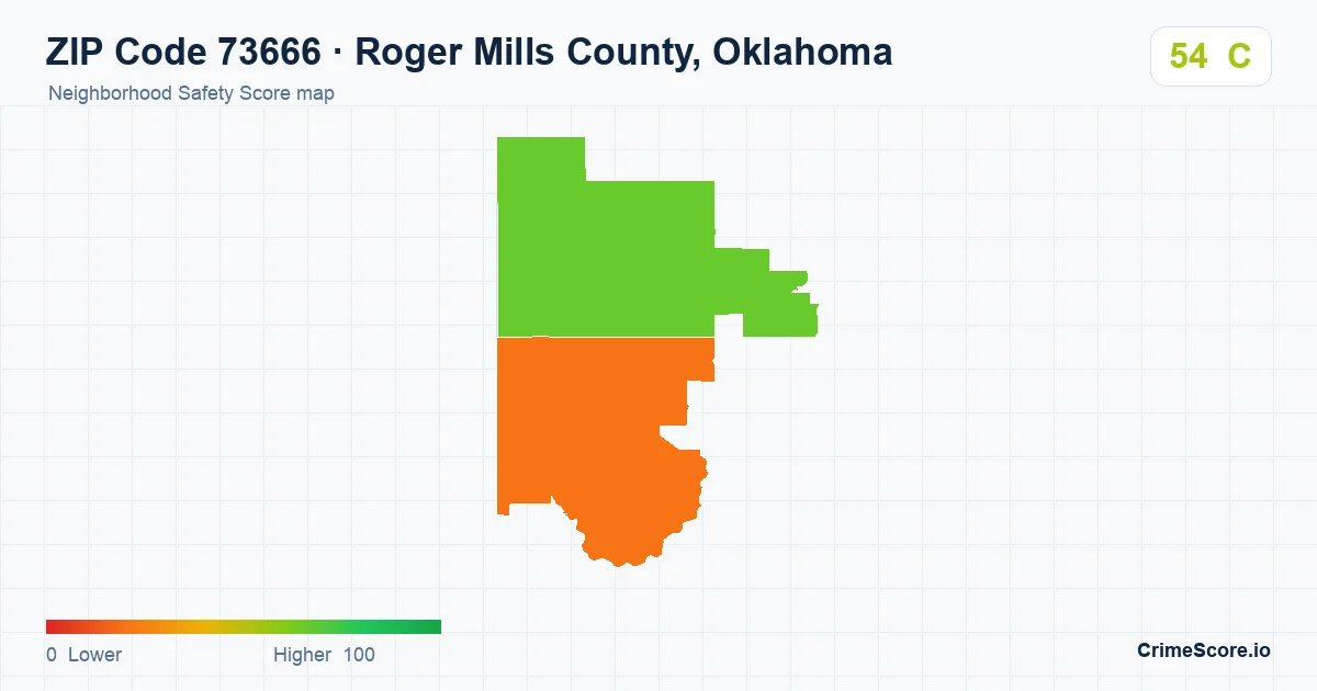 ZIP Code 73666 in Roger Mills County, Oklahoma neighborhood Safety Score map