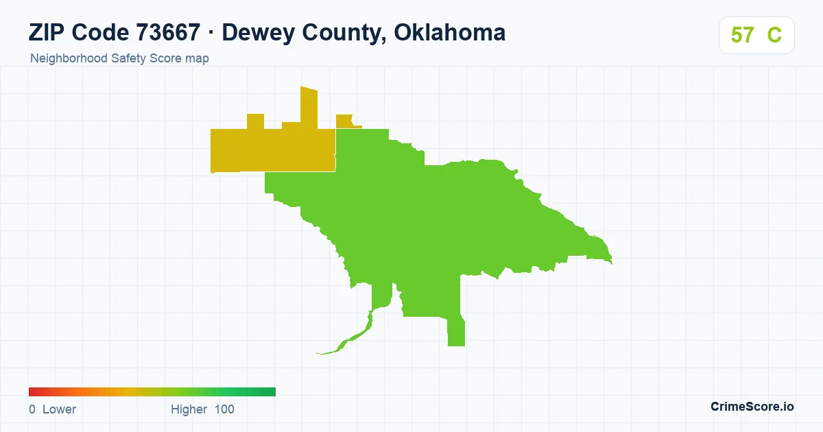 ZIP Code 73667 in Dewey County, Oklahoma neighborhood Safety Score map