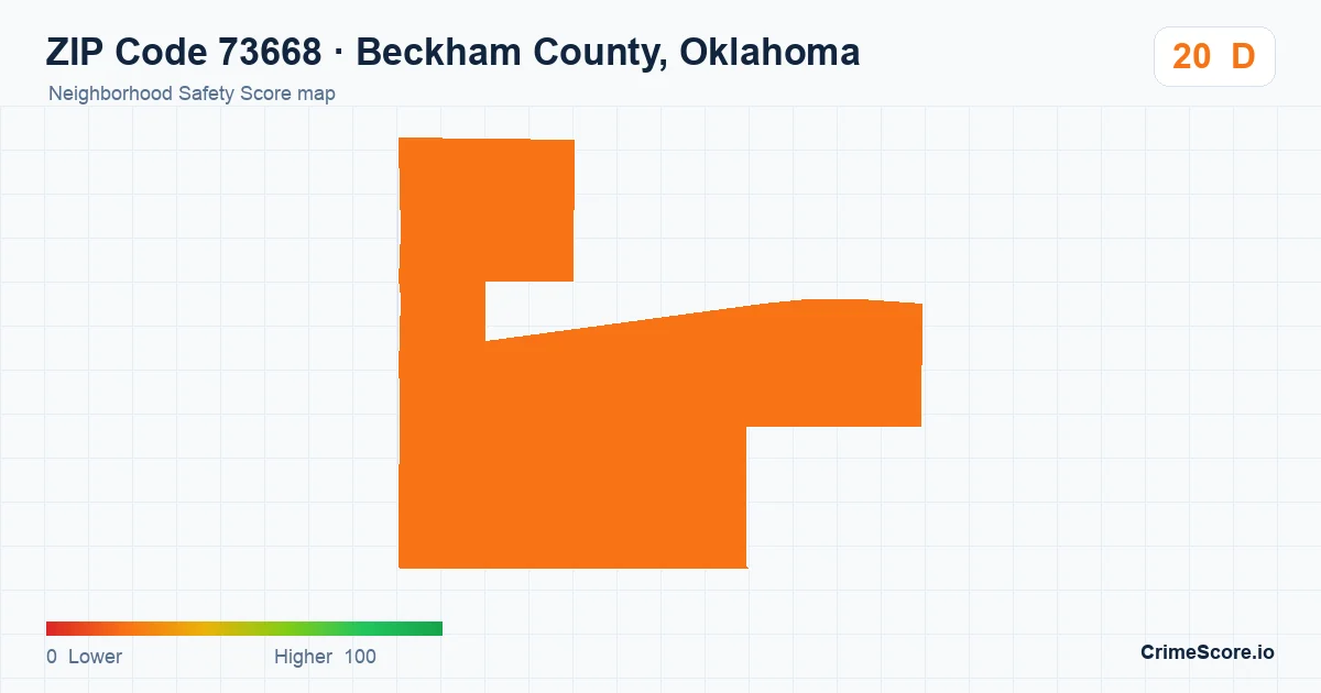 ZIP Code 73668 in Beckham County, Oklahoma neighborhood Safety Score map