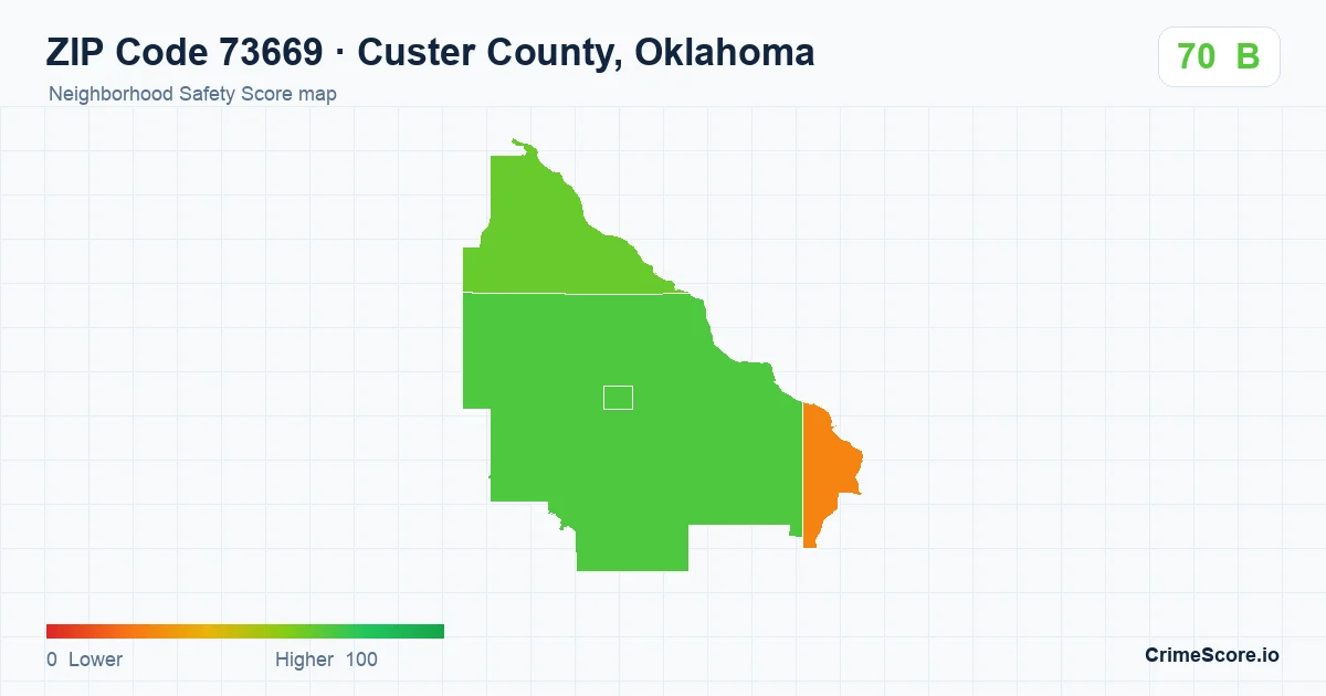 ZIP Code 73669 in Custer County, Oklahoma neighborhood Safety Score map