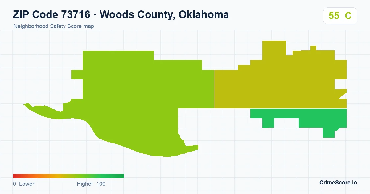 ZIP Code 73716 in Woods County, Oklahoma neighborhood Safety Score map