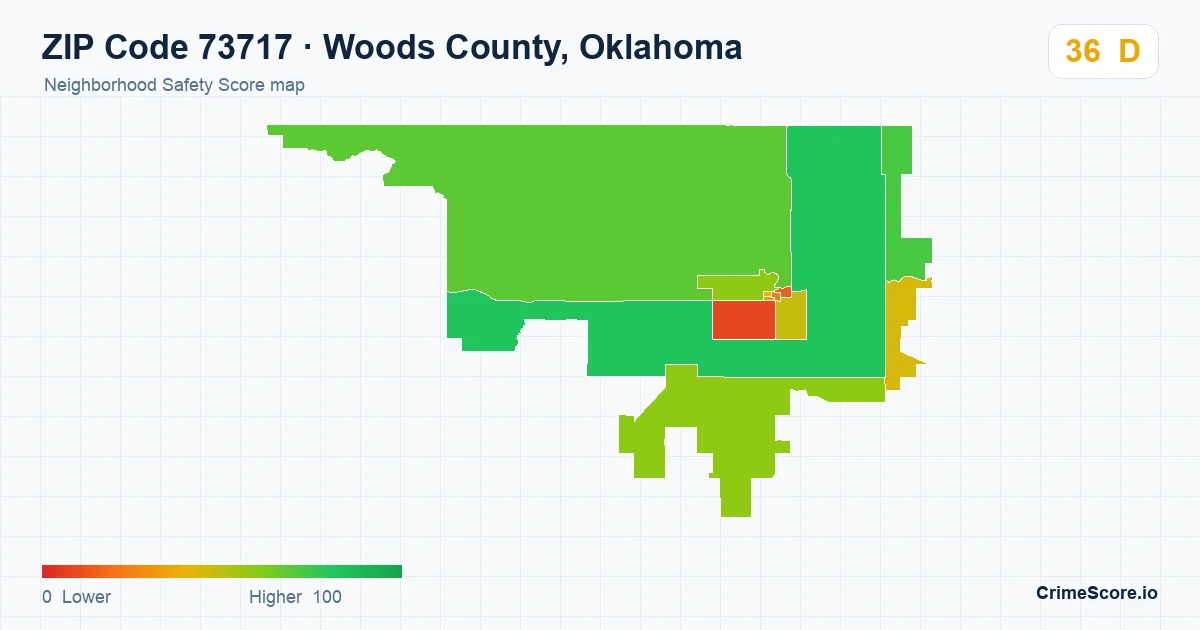 ZIP Code 73717 in Woods County, Oklahoma neighborhood Safety Score map