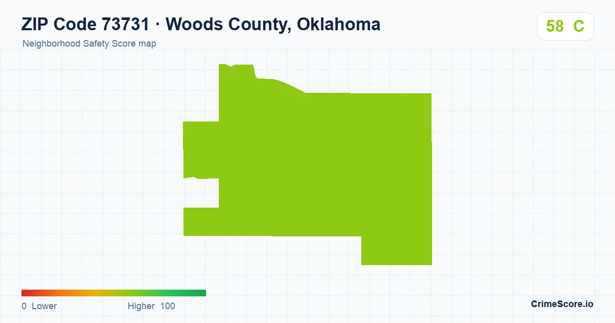 ZIP Code 73731 in Woods County, Oklahoma neighborhood Safety Score map