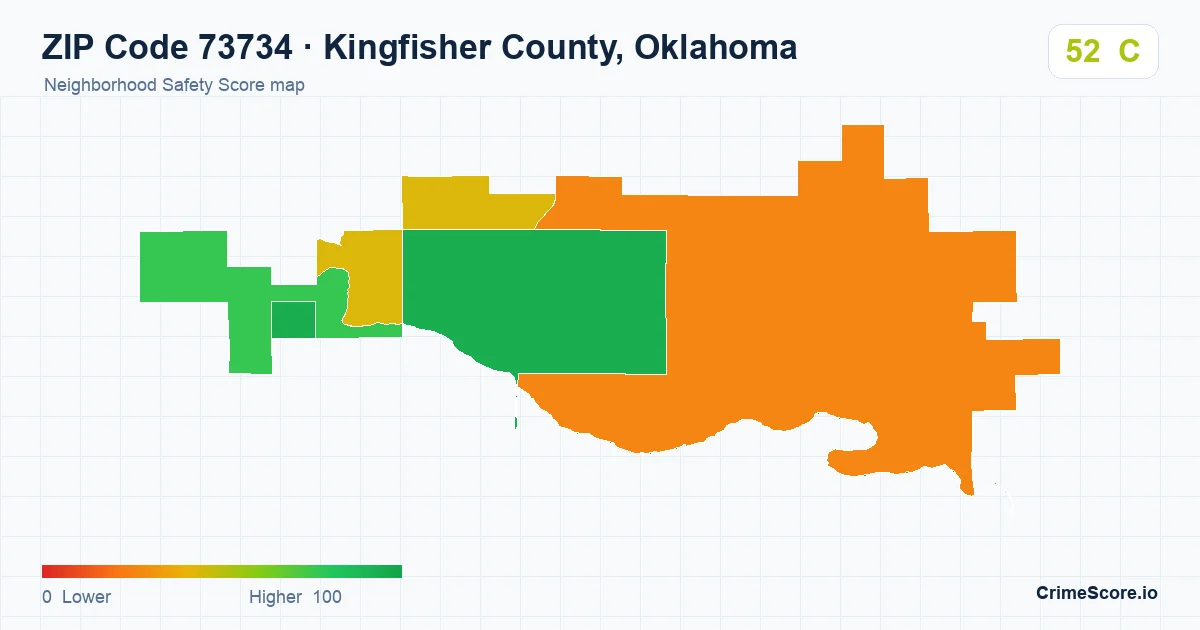ZIP Code 73734 in Kingfisher County, Oklahoma neighborhood Safety Score map